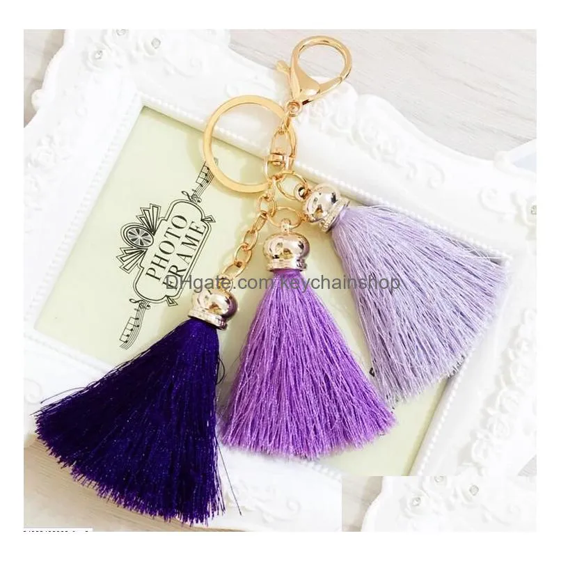 creative exquisite more color mix tassel keychains with lobster clasp fashion couple key chain car bag pendant td12