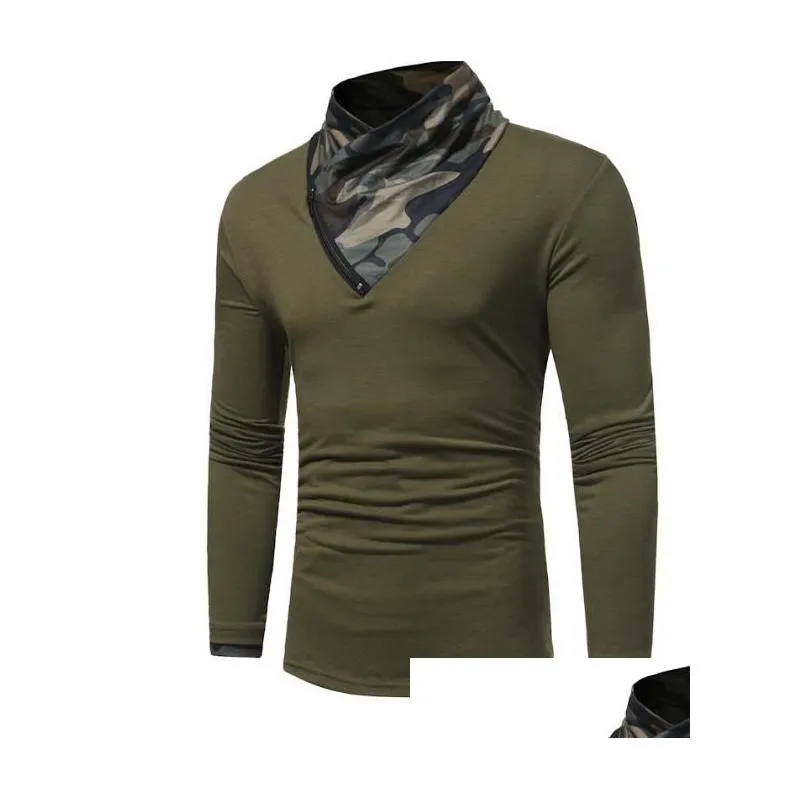 mens long sleeve t-shirt tees fashion teen camouflage panelled sweatshirts spring fall winter clothing black white green m-xxxl