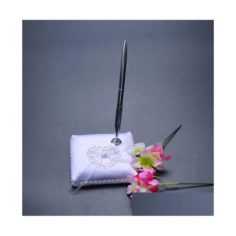 charmdust vintage wedding pen and holder set with white feather - elegant signing pens for guest reception parties and hen nights