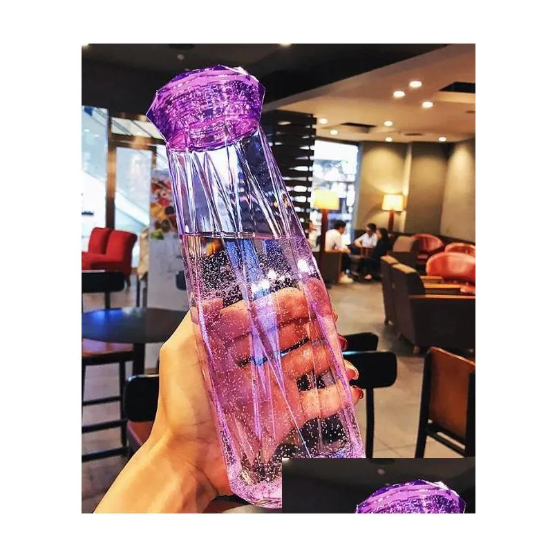 gem crystal glass water bottle - 500ml creative design for travel sports outdoor clear drinkware with gemstone christmas year