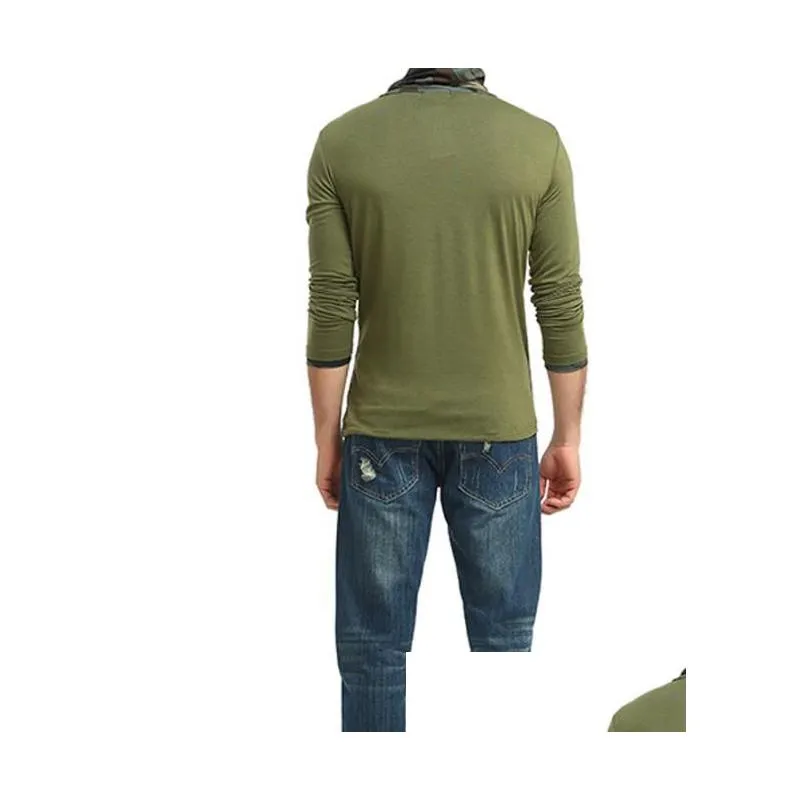 mens long sleeve t-shirt tees fashion teen camouflage panelled sweatshirts spring fall winter clothing black white green m-xxxl