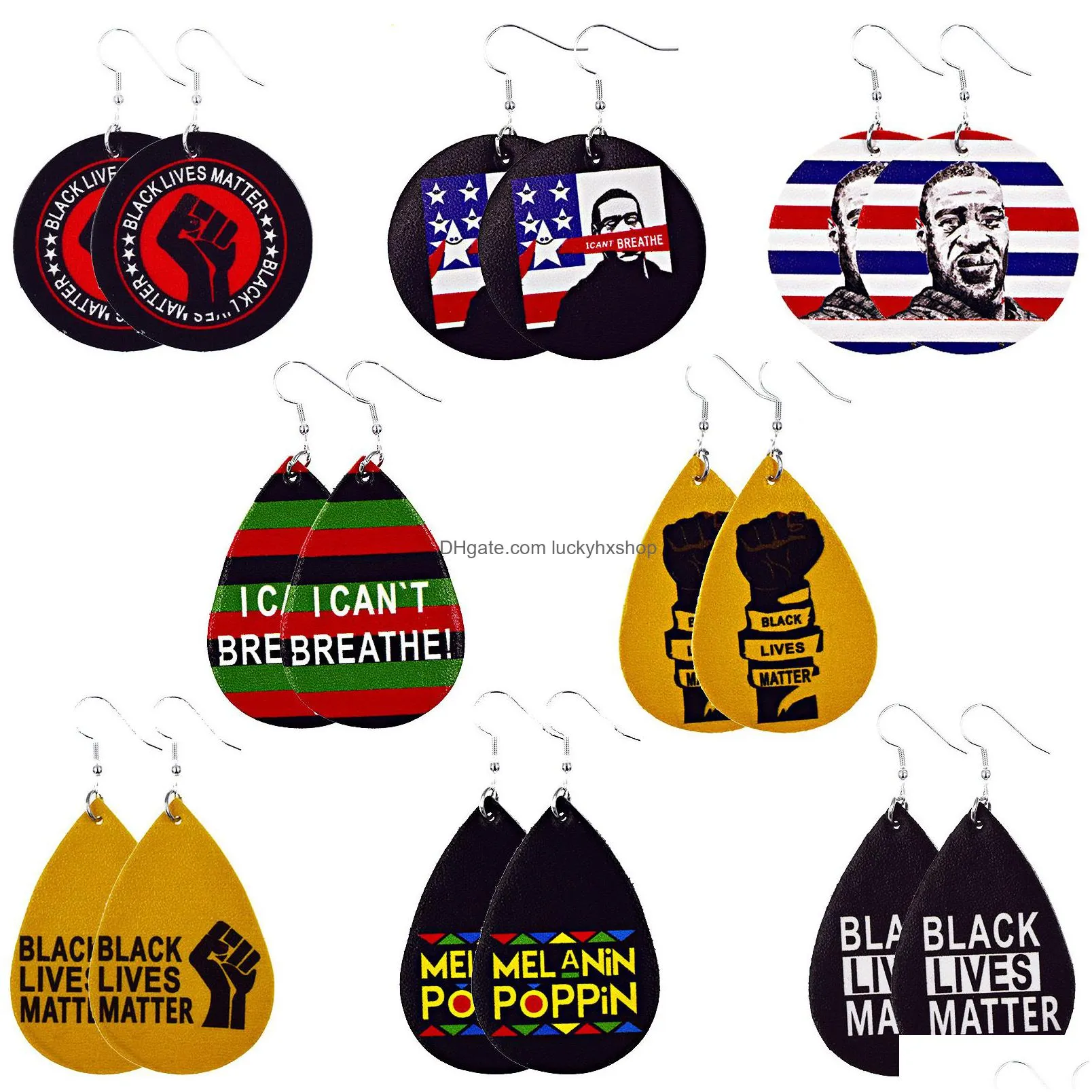 i cant breath printing pu leather earrings double-sided black lives matter dangle earrings jewelry women party gifts