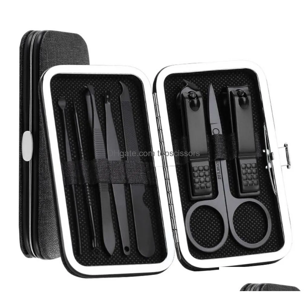 new health 8pcs/set stainless steel nail clipper pedicure set with scissor tweezer professional manicure tools nail supplies