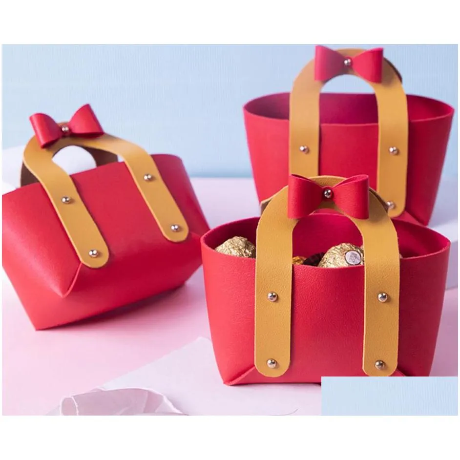 charmore bowknot leather handbag - elegant gift bag for wedding birthday party favors