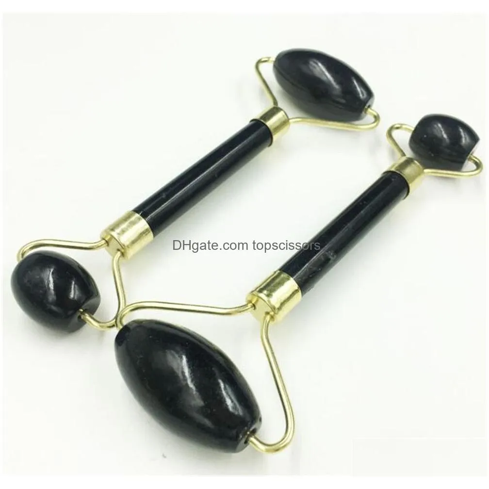 hot beauty health black obsidian facial massage jade roller double heads jade stone massager eye neck thin lift slimming relaxing tool