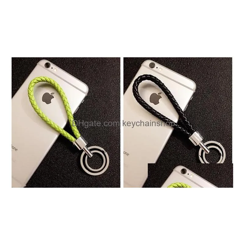 creative handmade double ring woven leather rope keychains 15 colorful style ring diameter 2.5cm and 3.5cm