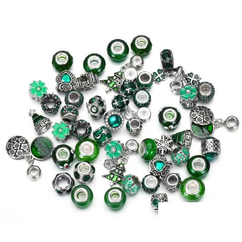 50pcs/lot crystal glass charms alloy large hole beaded fit for bracelets necklaces diy jewelry 10 colors