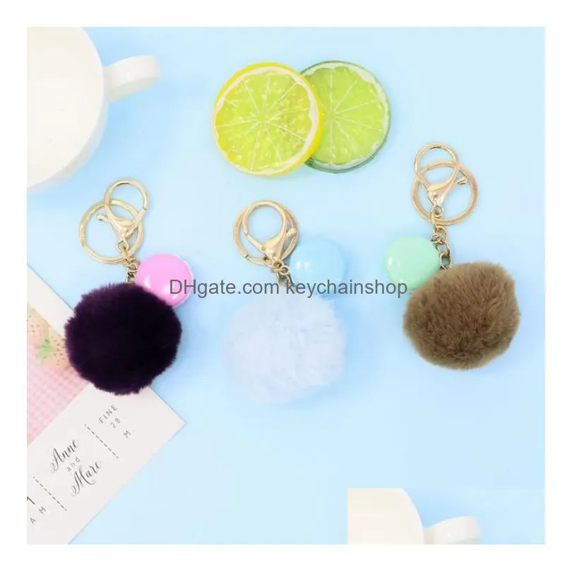 27 styles macaron/ice cream rabbit fur ball keychain pompom key chain car keyring women key holder bag pendant