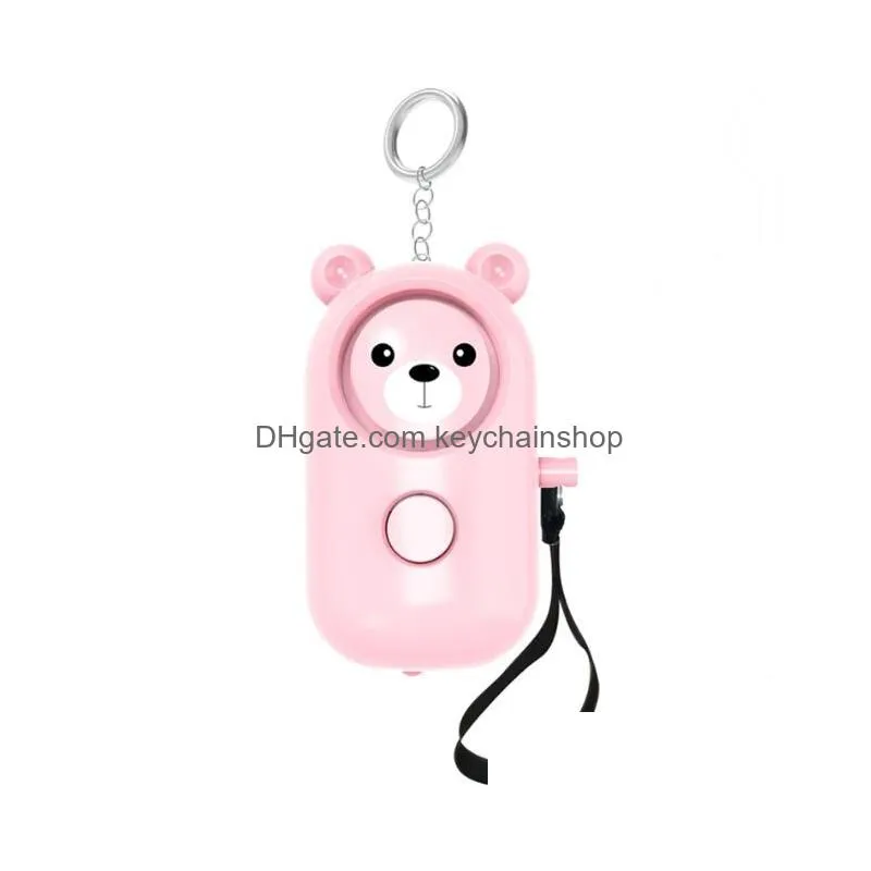 130db abs bear alarm keychains personal led flashlight self defense keyrings safety security alert device key chain for women men kids