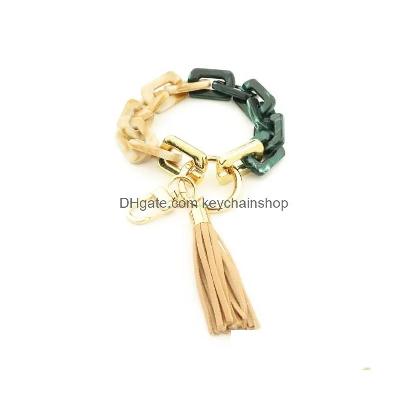 6 colors acrylic buttons bracelet tassel keychain personalized tassel pendant key ring female hand string bracelets fashion