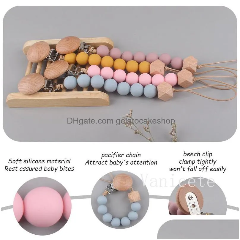 silicone beaded pacify pacifier holders party favor beech round pacifier-clip silica gel baby pacifiers anti-falling chain t9i001941