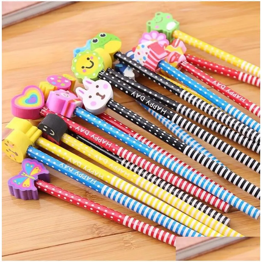 animal cartoon wooden pencils w/ eraser toppers - fun writing supplies for school office or parties