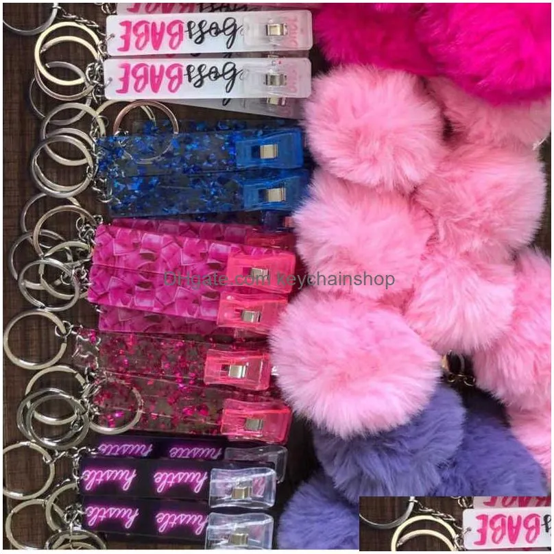 card grabber household self defense keychains women fashion cute credit cards puller pompom acrylic debit bank for long nail atm rabbit fur key rings