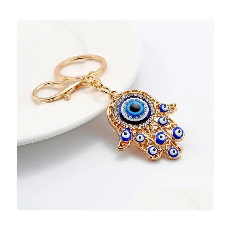 hamsa hand key rings evil eye palm pendant keychains gold silver colors for women gift