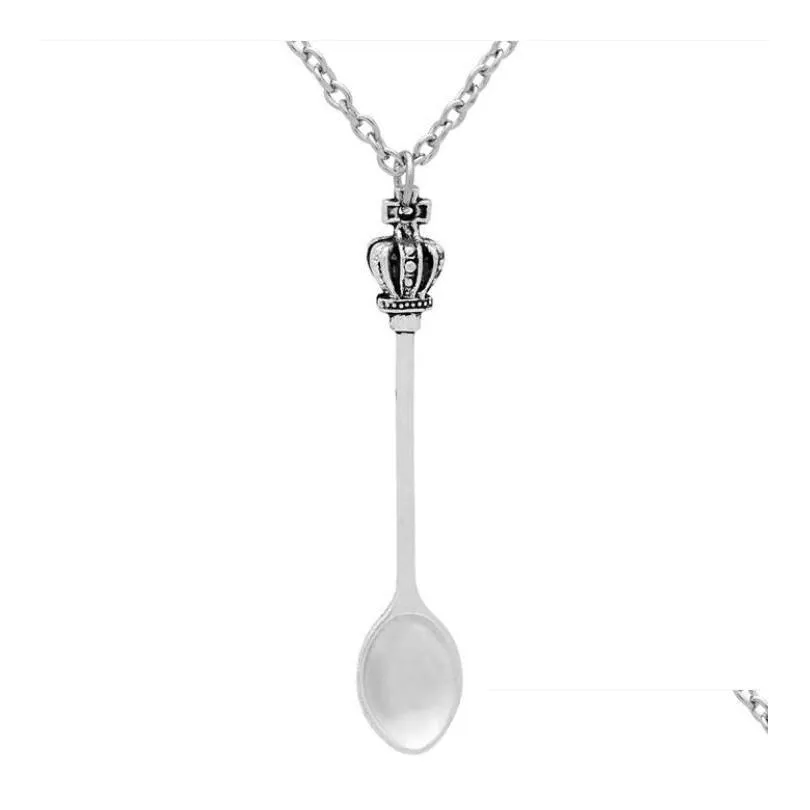 crown mini teapot necklace spoon pendant necklaces jewelry gold silver black colors for men women gift