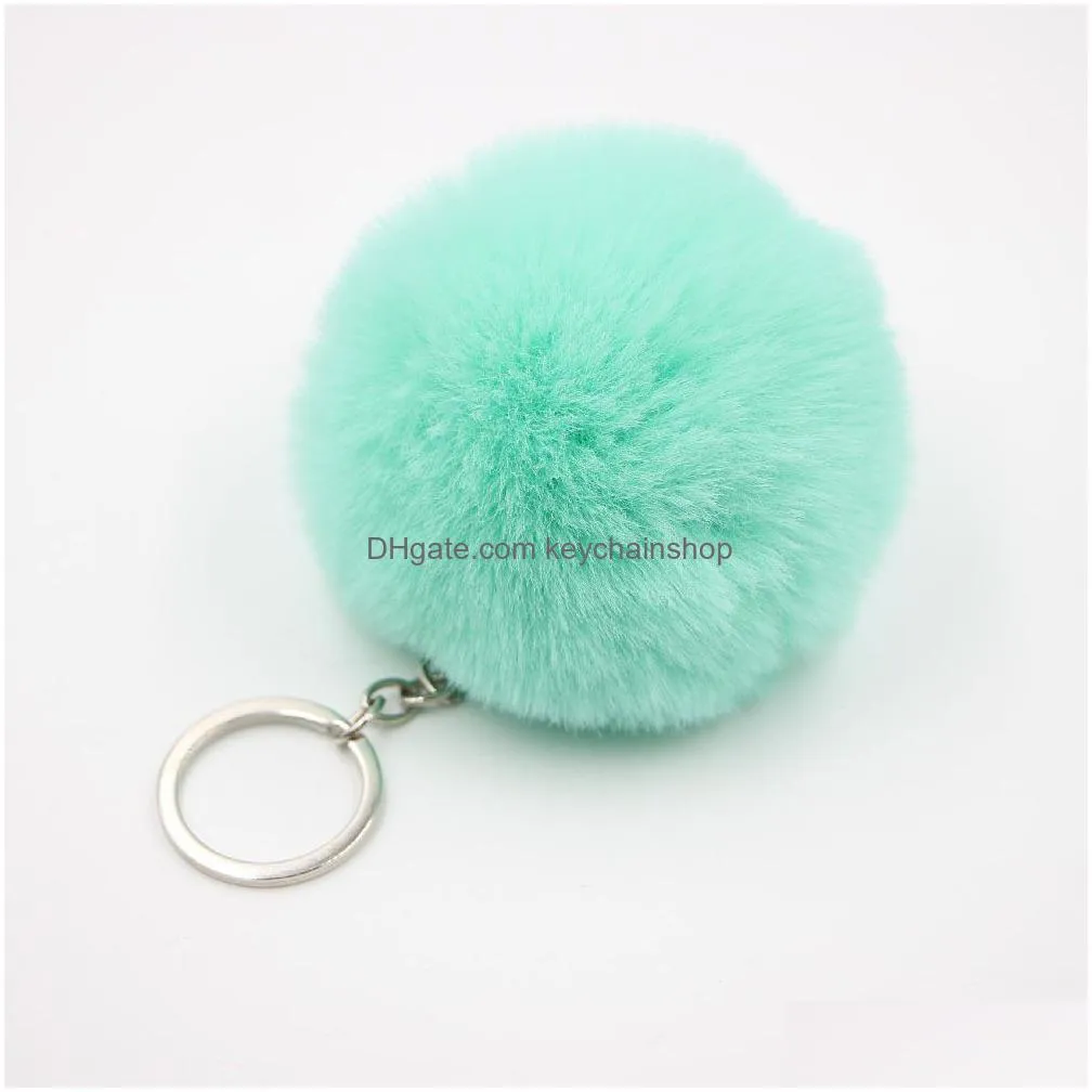 multi color 8cm rabbit fur ball keychain pom pom plush car keychain handbag key ring pendant key chain rings