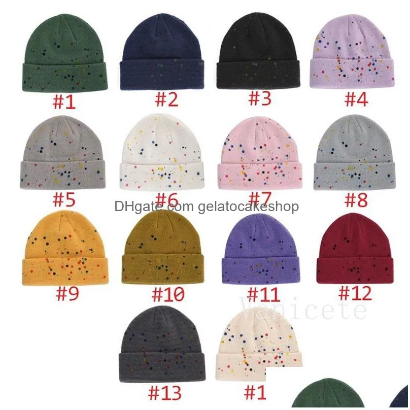 winter hand-painted graffiti woolen yarn hat party favor colored round dot knitting cap winters keep warm knitted hats t9i002141