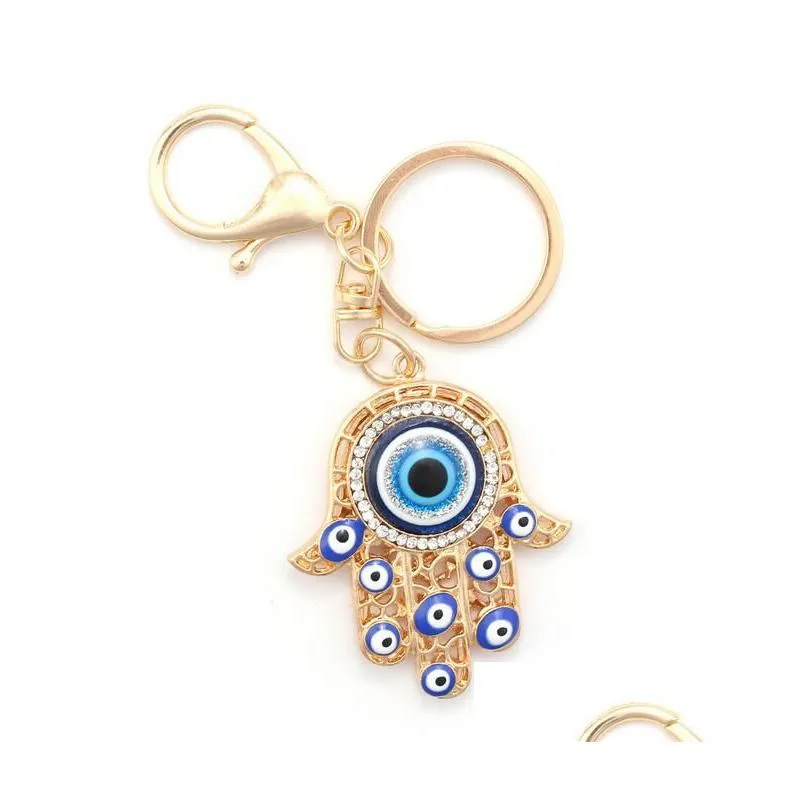 hamsa hand key rings evil eye palm pendant keychains gold silver colors for women gift