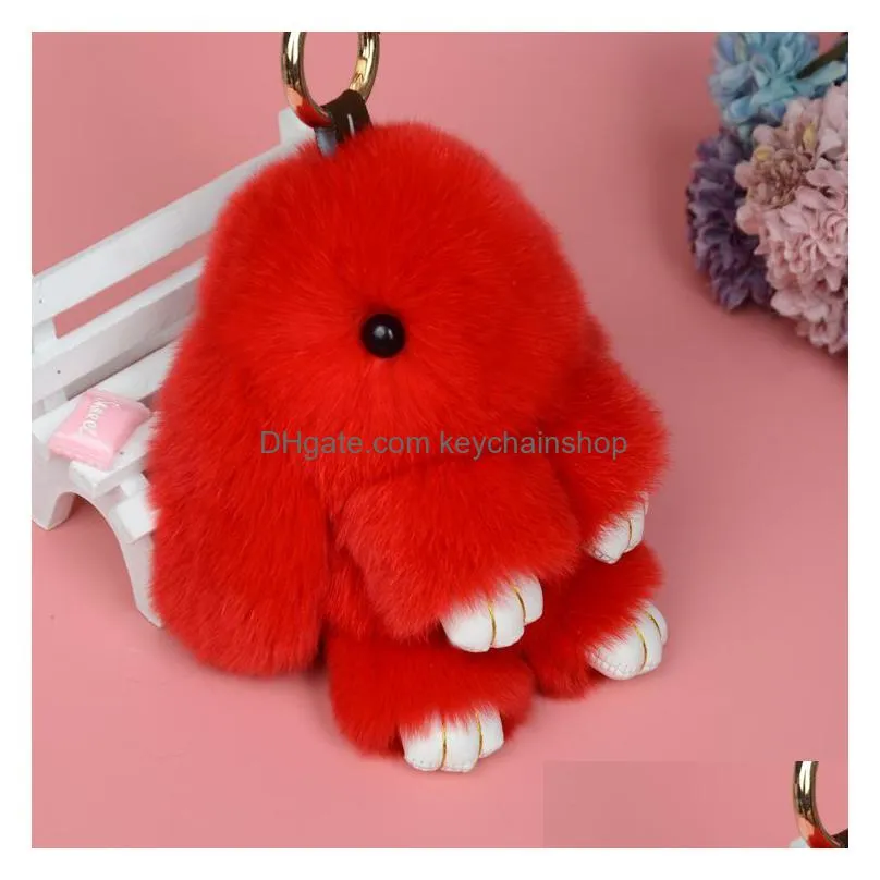 multy colorful rex rabbit fur keychains fluffy bunny chain key plush fashion car decoration key chain