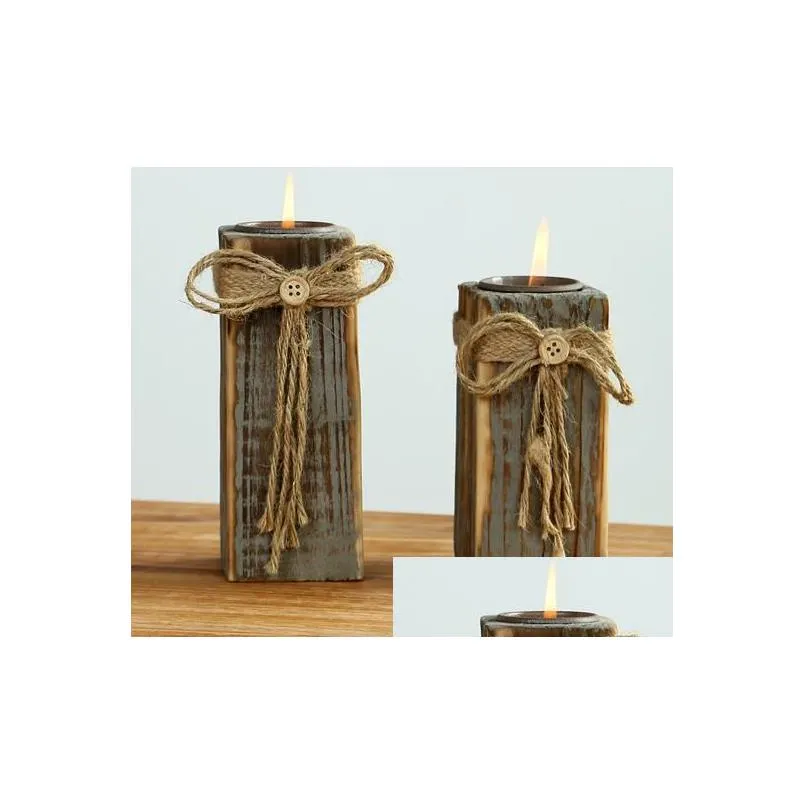 rustic wood tea light candle holders - handmade vintage wedding table decorations perfect for home coffee bar and parties