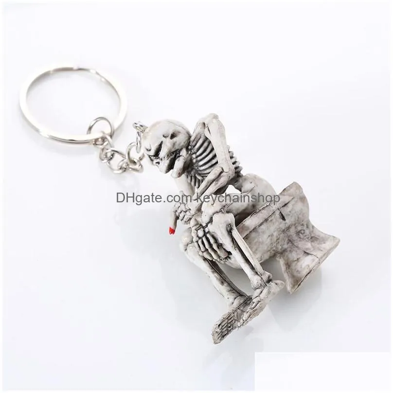 skull toilet rubber pendant keychain purse bag car charm keyring key chain for women men fashion gifts