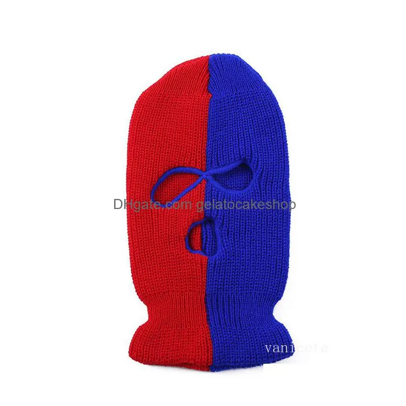 designer masks warm three hole two color knitted hat men and women net red hat neck guard riding hats in autumn and winter lt116