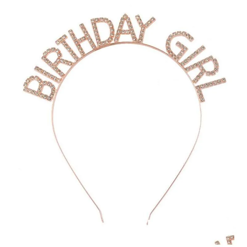 crystal birthday crown tiaras headband sash set party favors women girl sweet princess rhinestone hair band hoop gift gold silver