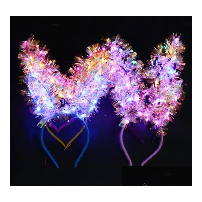 led bunny ear headband light up rabbit long ears hairband hairstick kids adult wedding halloween christmas birthday party glow