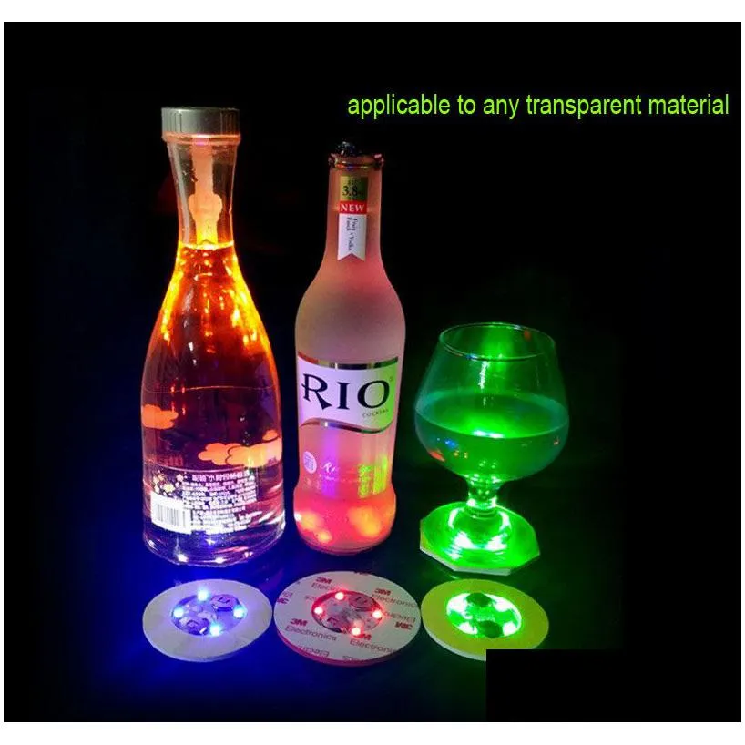 lightup coasters colorful led stickers for drinks bottles - fun bar props and party gifts 6cm round