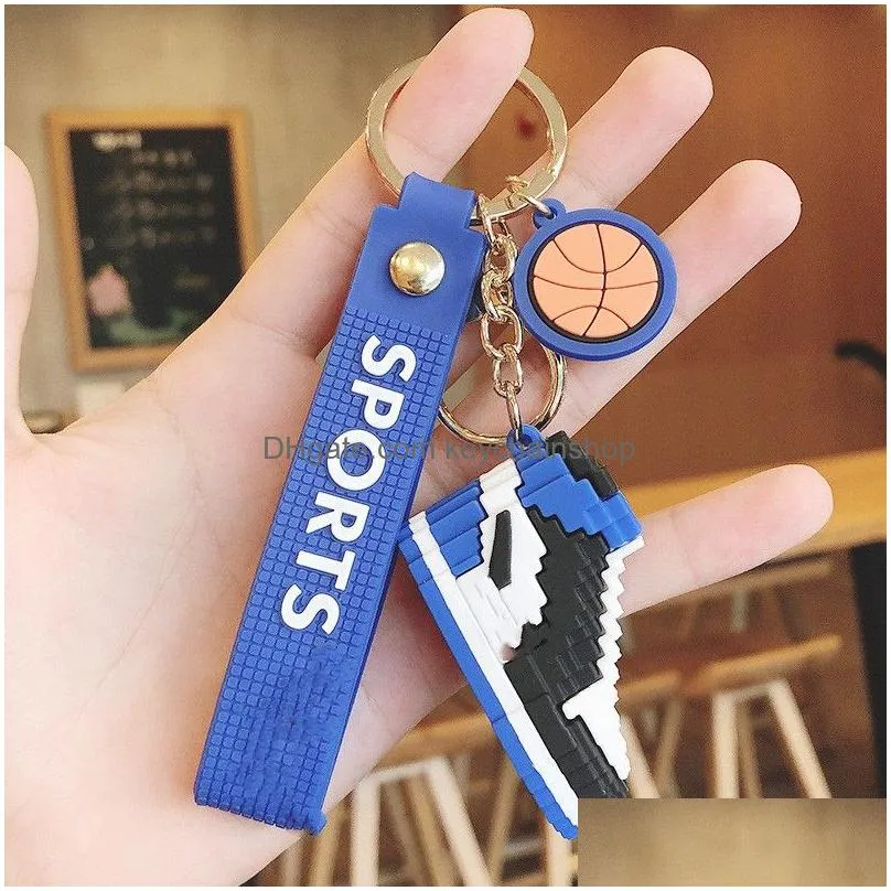 famous design mini basketball shoes keychains stereoscopic model building block 6 colours pvc keychain pendant cartoon backpack hanging