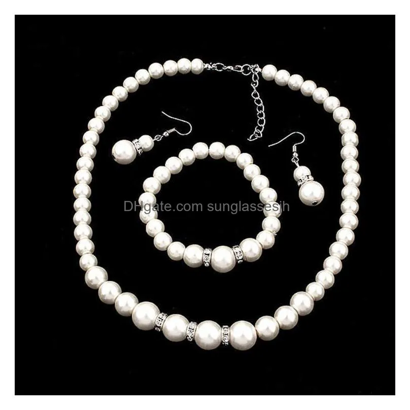 promotion bride jewelry of creative imitation pearl necklace bracelet earrings piece costume wedding jewerly set