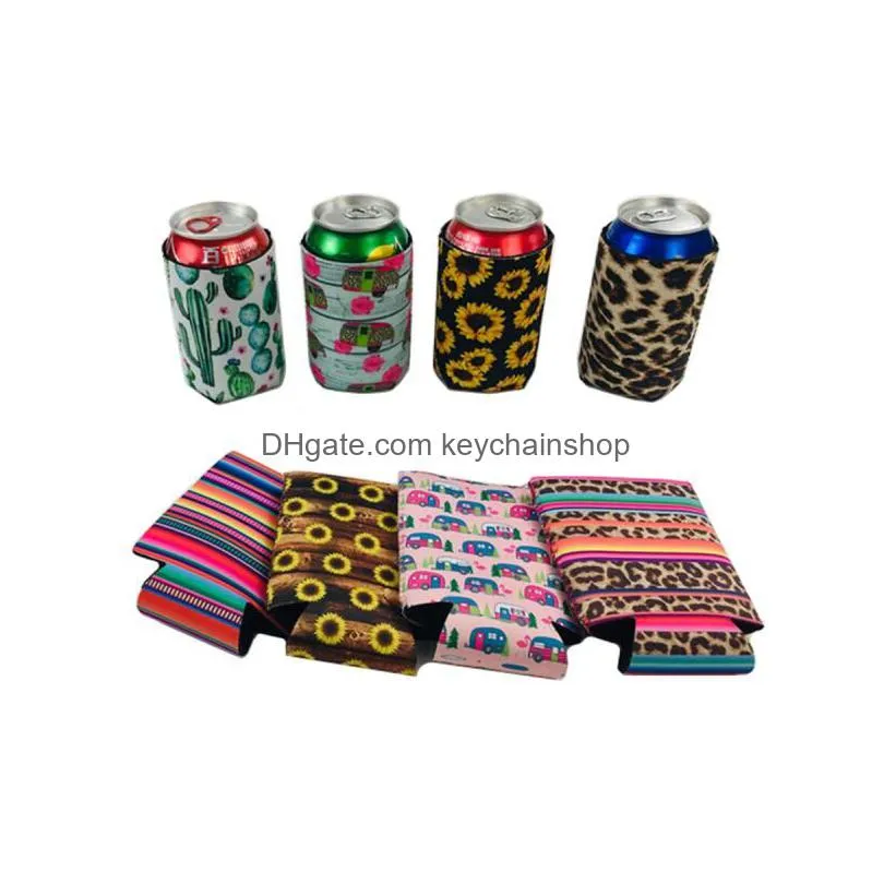 44 colors two size slim can beer insulators premium keychains neoprene beverage cooler collapsible cola soda bottle koozies cactus leopard by