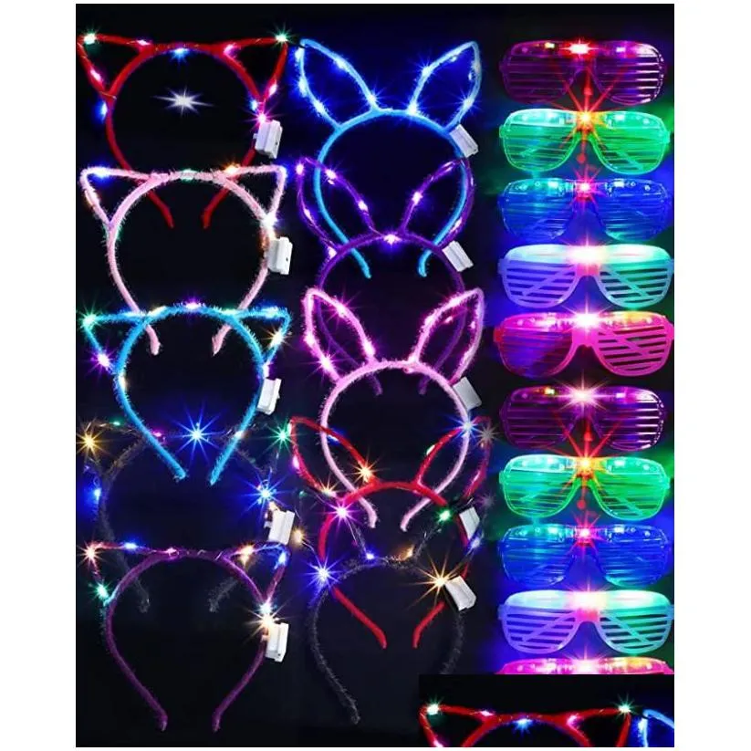 partyshine led rabbit cat ear crown headband neon glasses headdress for mardi gras birthdays weddings more.