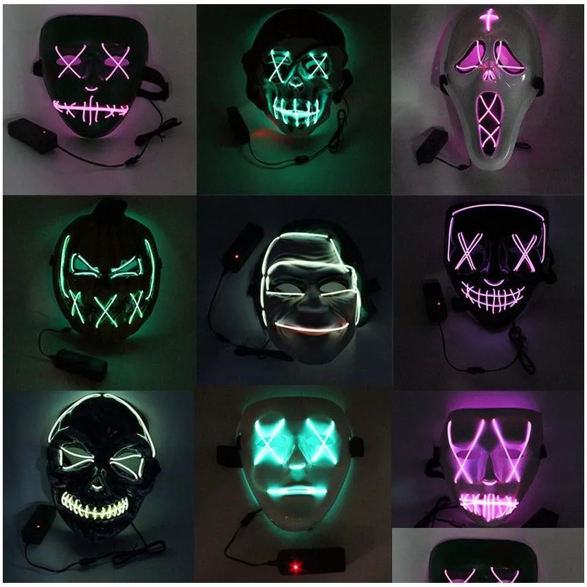 led light mask up funny mask from festival cosplay halloween costume three-speed flash mask bar dance 9 styles gift