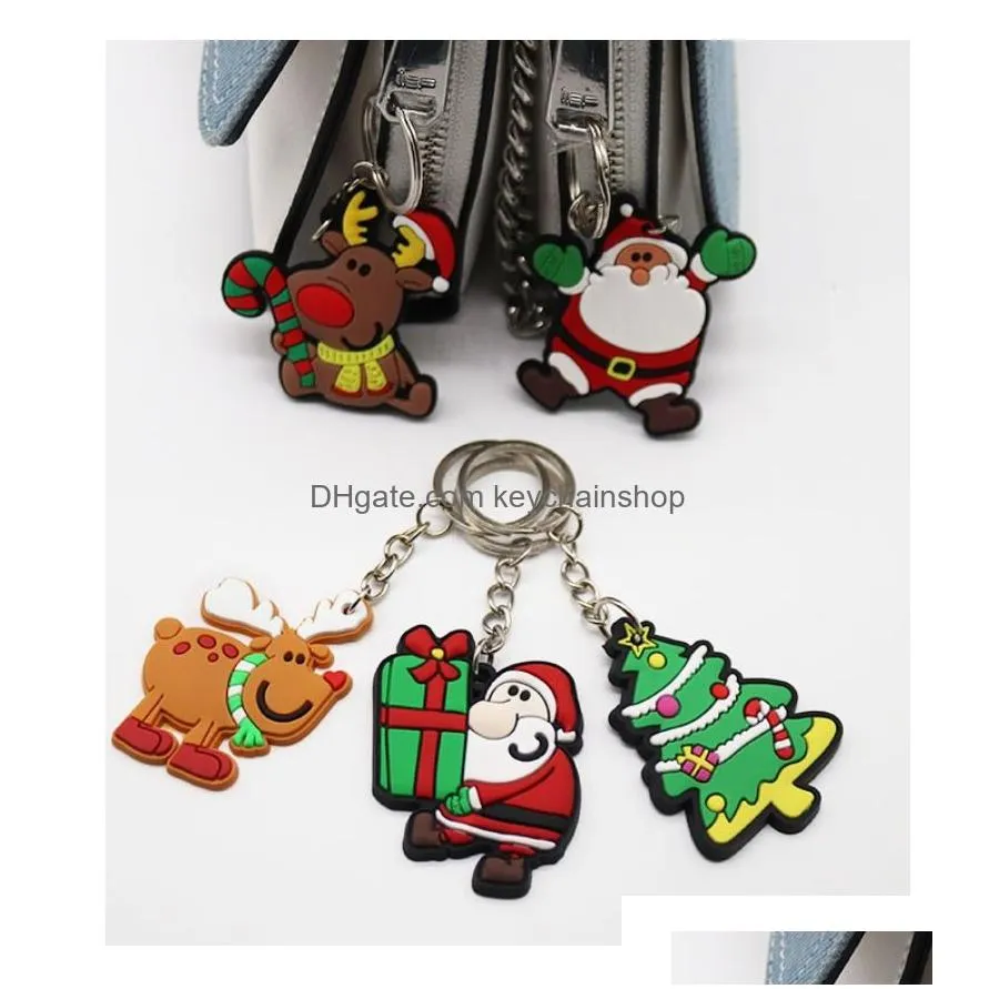 cartoon christmas tree pvc santa claus keychain christmas gift xmas key ring key chains christmas decorations souvenir