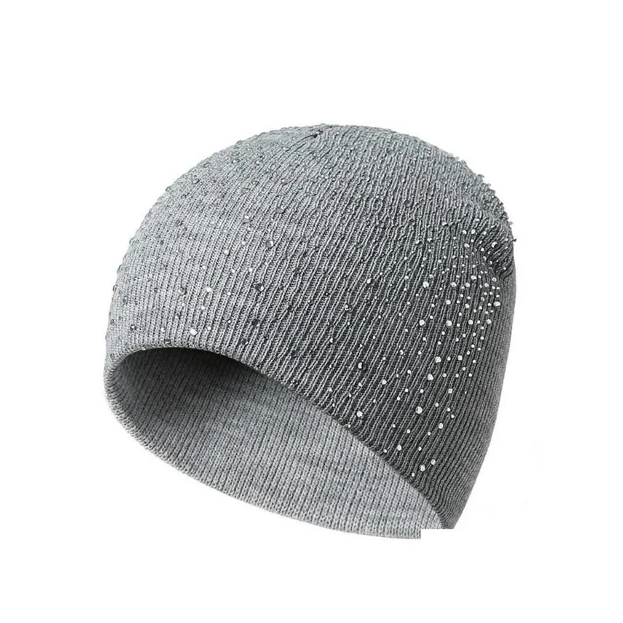 sparkleknit crystal beanie warm rhinestone skull cap for women/girls soft stretchy party winter hat