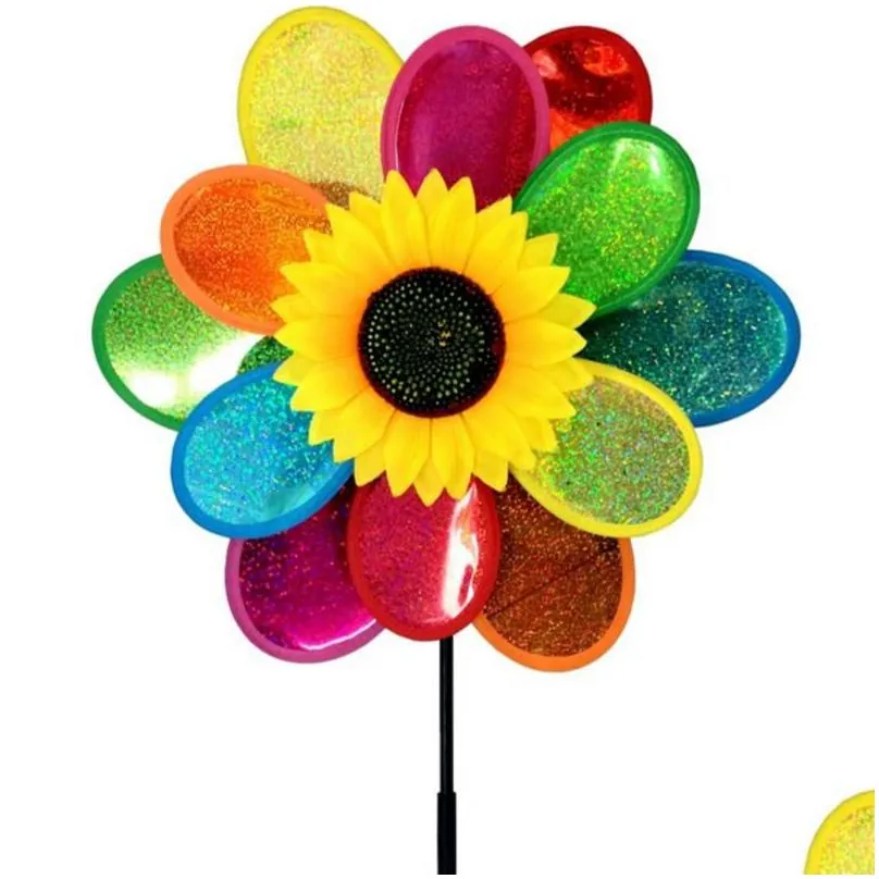 garden decorations rainbow pinwheels sunflower whirligig wind spinner large windmill toys for yard lawn art decor baby kids toy