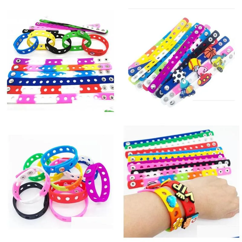 silicone jelly wristbands adjustable rubber bracelets colorful bracelet with holes for kids boys girls birthday party award 18cm