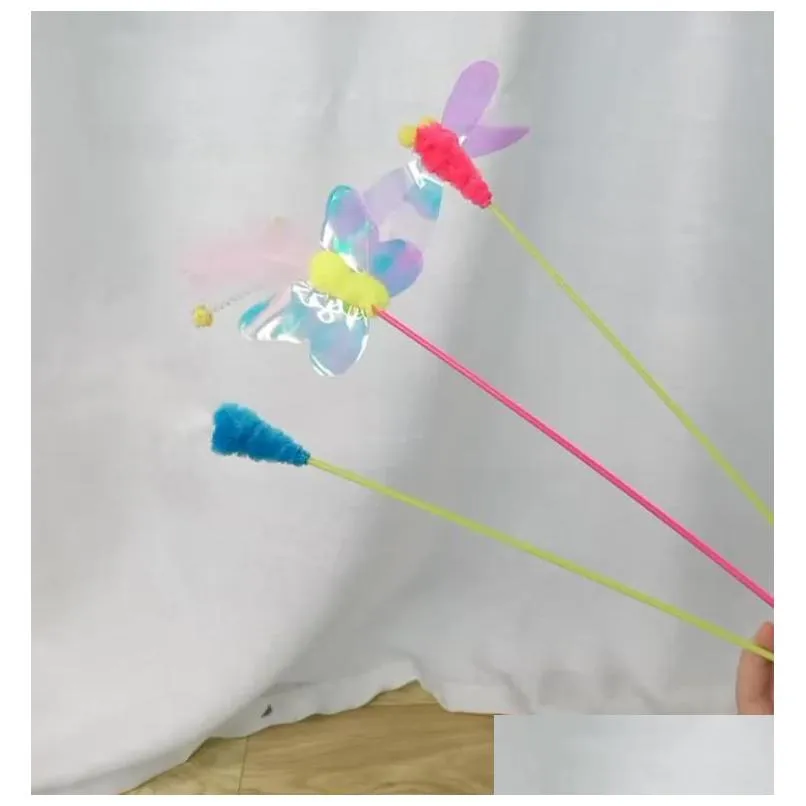 petstages feather wand toy with butterfly dragonfly - interactive cat kitten teaser pole stick for playtime exercise catching