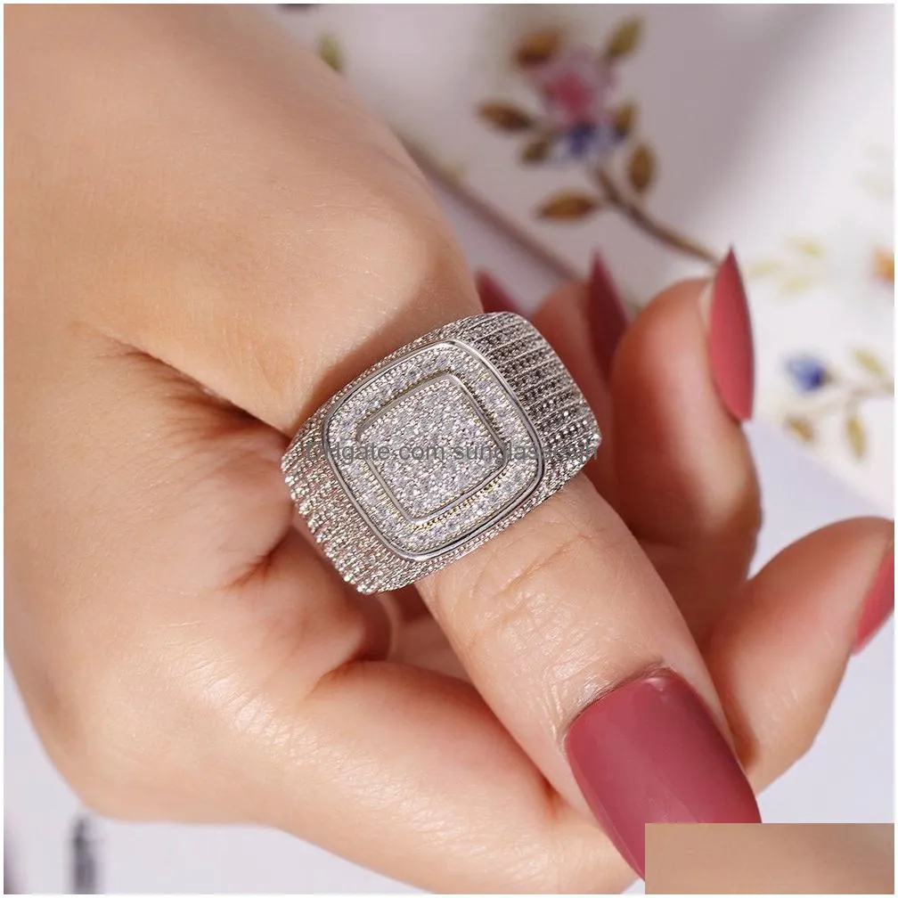 micro pave stones all out bling ring 925 silver gold plated rings for men jewelry boy gift size 8-13
