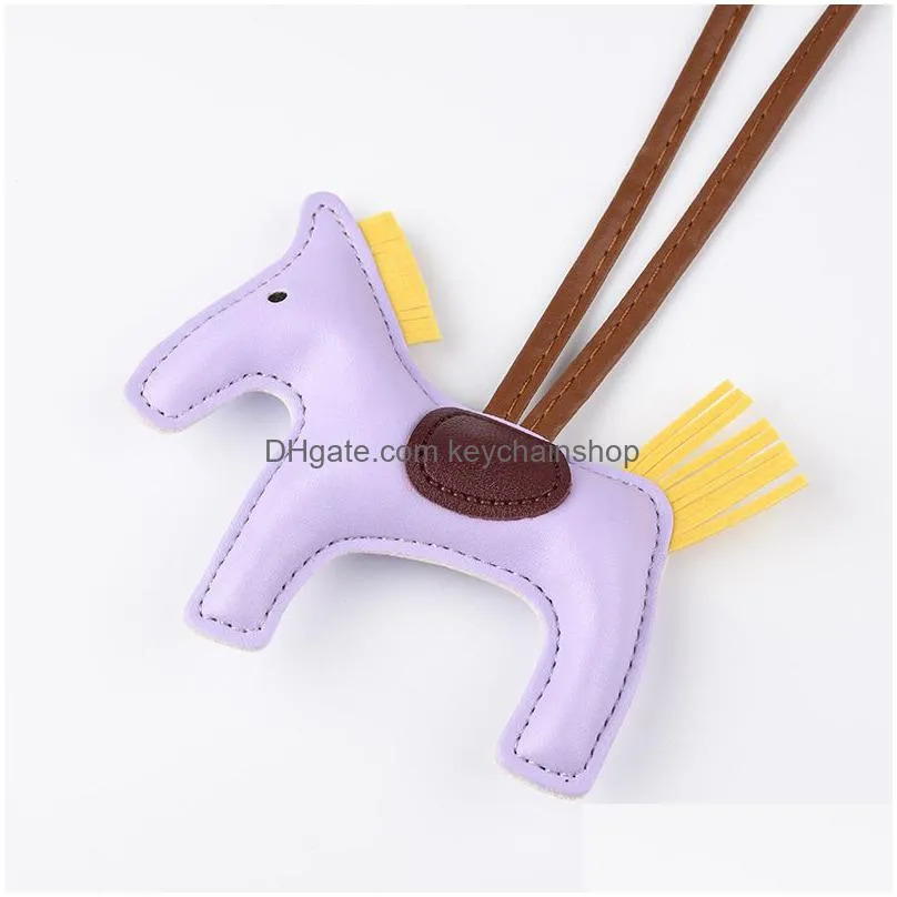 16 colors pu horse keychain cotton pony bracelet car key chain cartoon multi-function key ring phone bag pendant