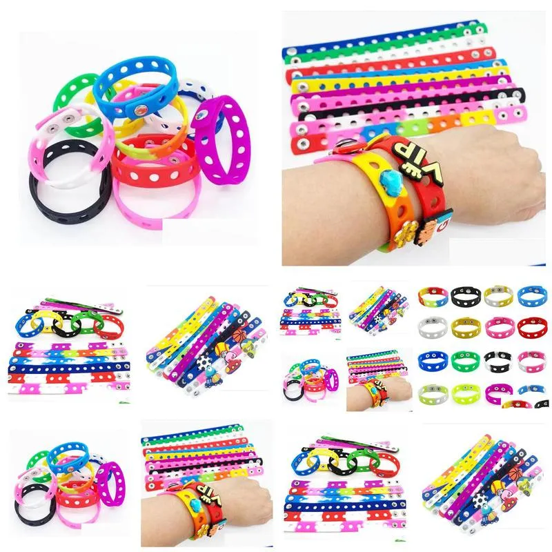 silicone jelly wristbands adjustable rubber bracelets colorful bracelet with holes for kids boys girls birthday party award 18cm