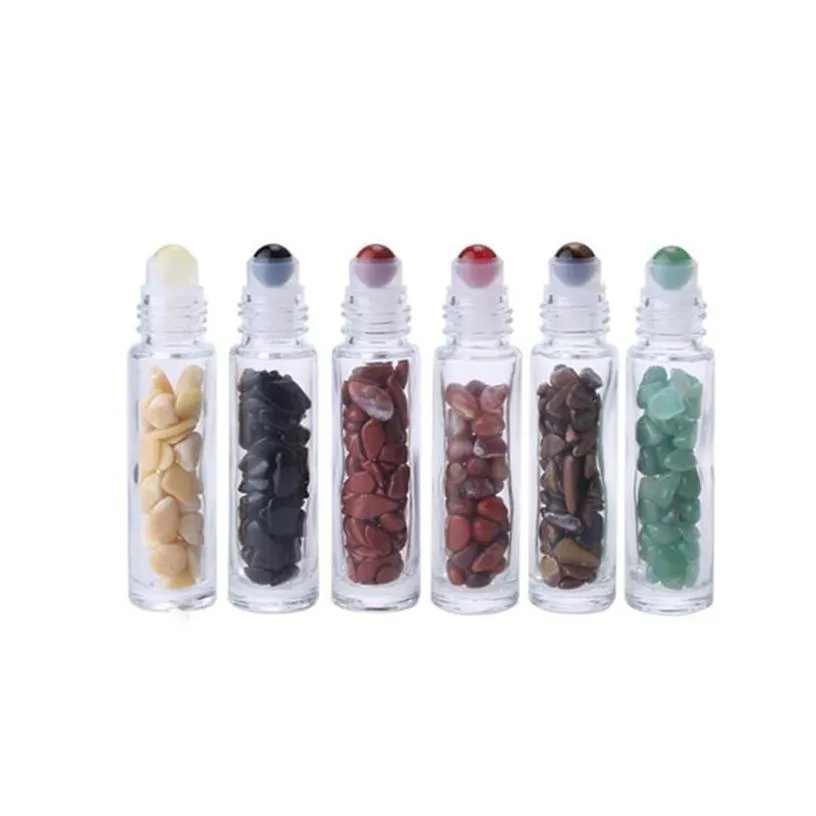 packing bottles natural gemstone  oil roller ball clear pers oils liquids roll on bottle with crystal chips