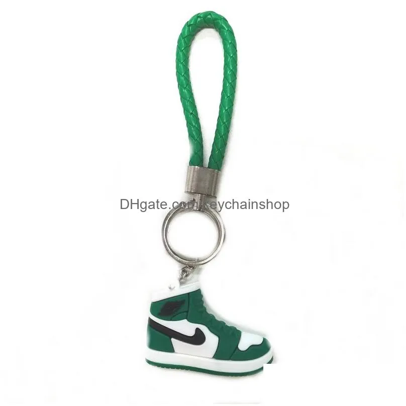 14 colors famous designer silicone 3d sneaker pu rope keychain men women fashion shoes keycring car basketball hang rope keychains by