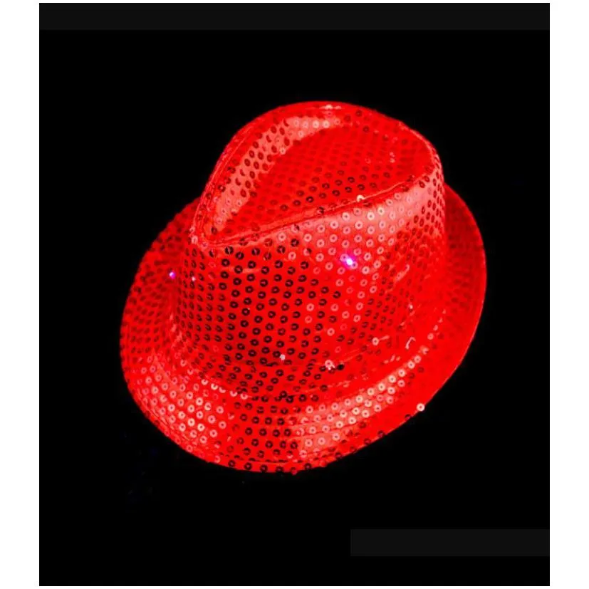 led flash sequins glowing hat adults children hip-hop light up jazz cap dance club event party birthday stage perform props halloween