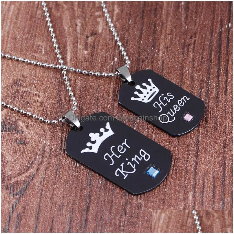 stainless steel her king his queen necklace/key chain dog tag crown couple necklace/keyring pendants chains lovers jewelry gift