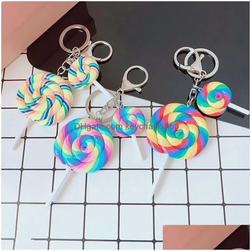 9 colors keychains rainbow lollipop keychain girl cute candy color round car keyring key holder resin key chain kids gift