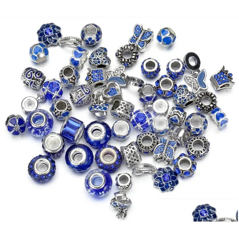 50pcs/lot crystal glass charms alloy large hole beaded fit for bracelets necklaces diy jewelry 10 colors
