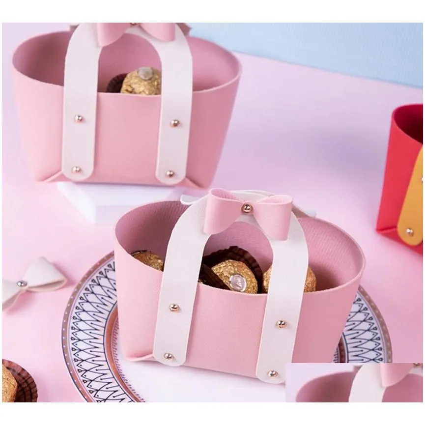 charmore bowknot leather handbag - elegant gift bag for wedding birthday party favors