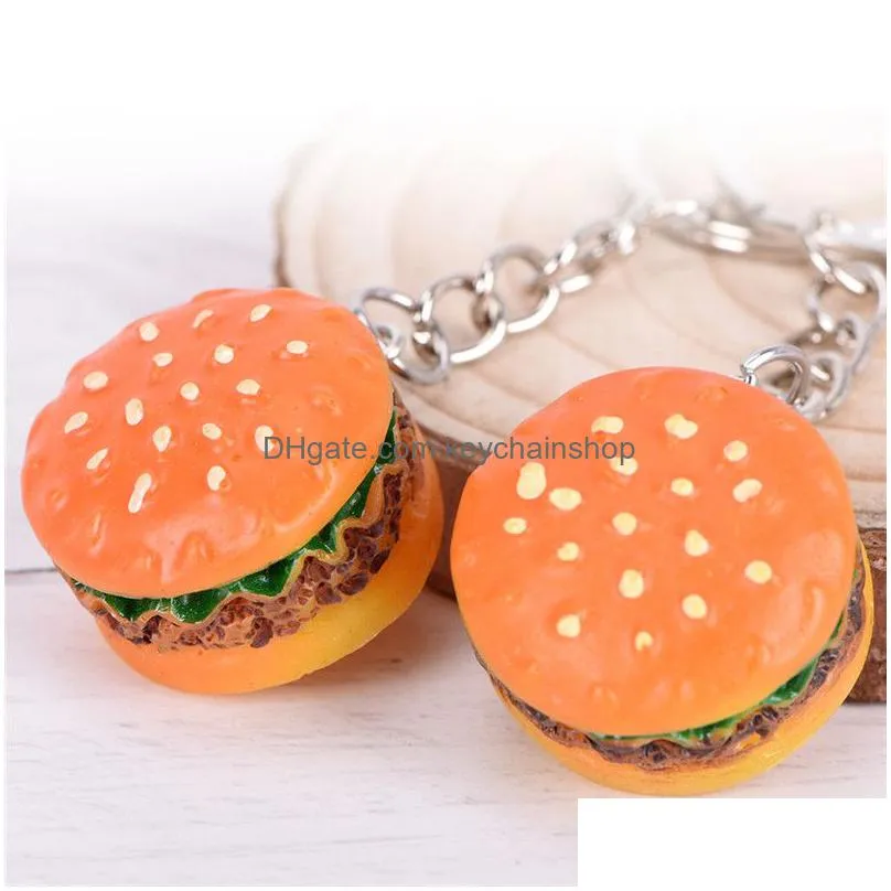 simulation hamburger keyring hamburger keyfob creative charm simulation hamburger pendant for car phone bags fashion accession toys